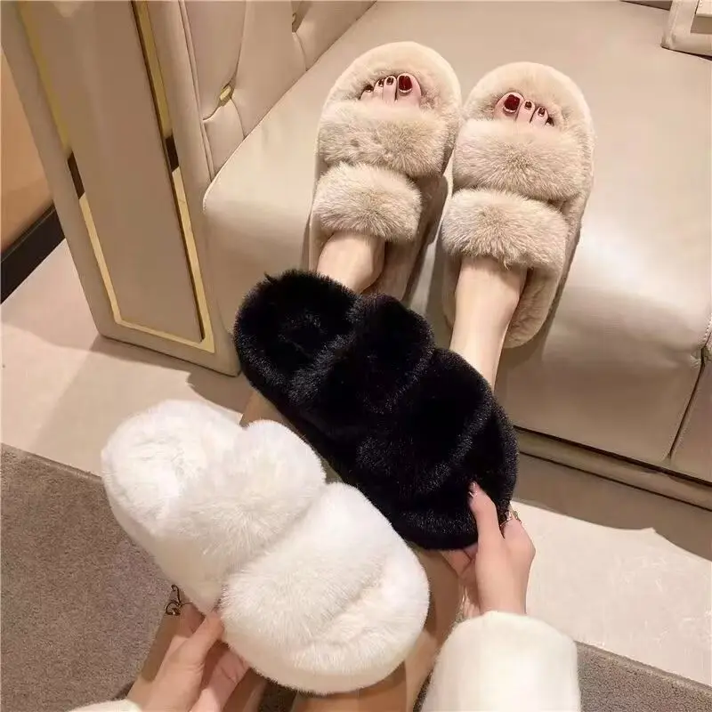 Damen-Plüsch-Hausschuhe mit Kreuzriemen, Leichte, Weiche, Warme Plüsch-Pantoffeln für Damen, Herbst-Winter Flache Indoor-Hausschuhe – Detail 4