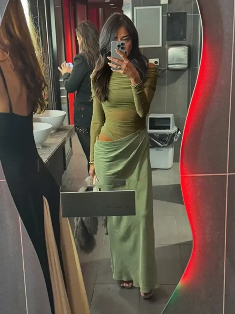 Robe en maille transparente à manches longues pour femmes, coupe couvertes, sexy, vêtements Y2K, robe femme integré, streetwear éducatif