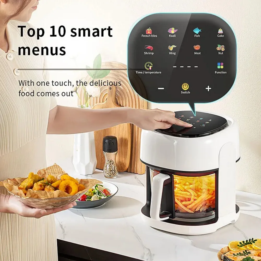 Friggitrice ad aria 5L visualizzazione di grande capacità friggitrice kitchenDeep senza friggitrici ad aria con schermo antiolio riscaldamento stereoscopico a 360 gradi