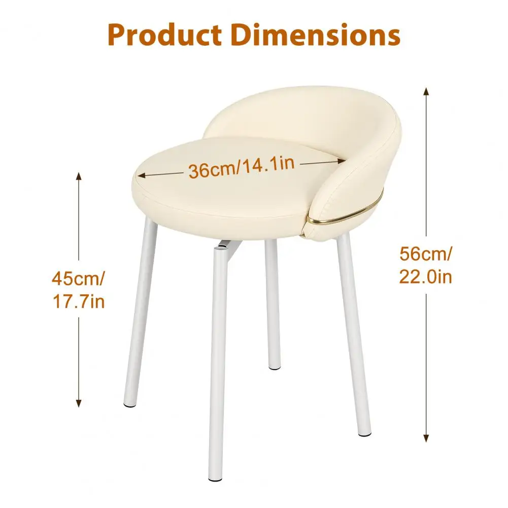 Makeup Chair, Modern Rotatable Vanity Chair With Gold Metal Legs, Unique Backrest Stable Base Multi Purpose Armless Desk Chair - view 3