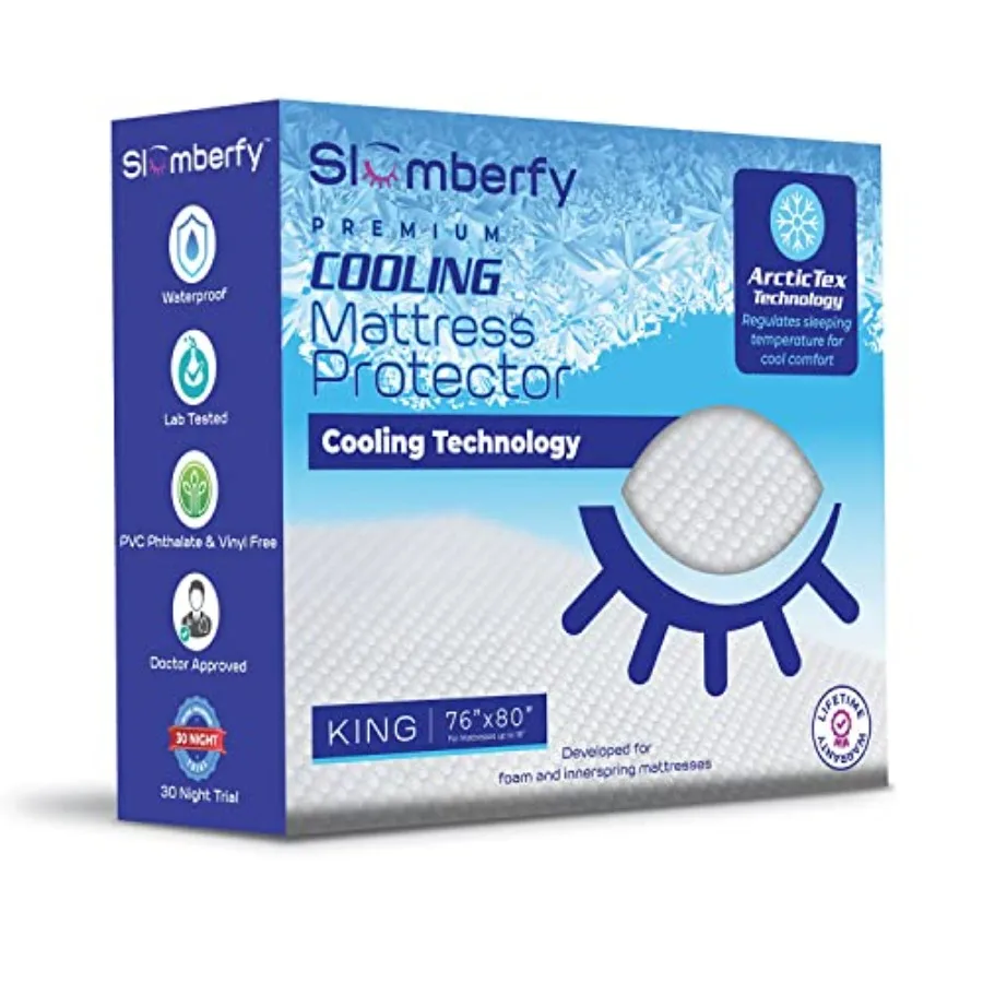 King Size Waterproof Cooling Mattress Protector, Hypoallergenic, Noiseless, Washable, 76x80 in