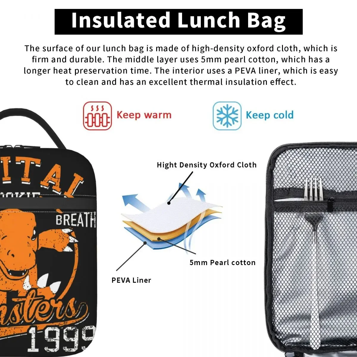 ديجمون بيبر بريث أنيمي معزول أكياس الغداء حقيبة للحفاظ على البرودة   حاوية غداء مانعة للتسرب، صندوق غداء للفتيات والأولاد والمكتب