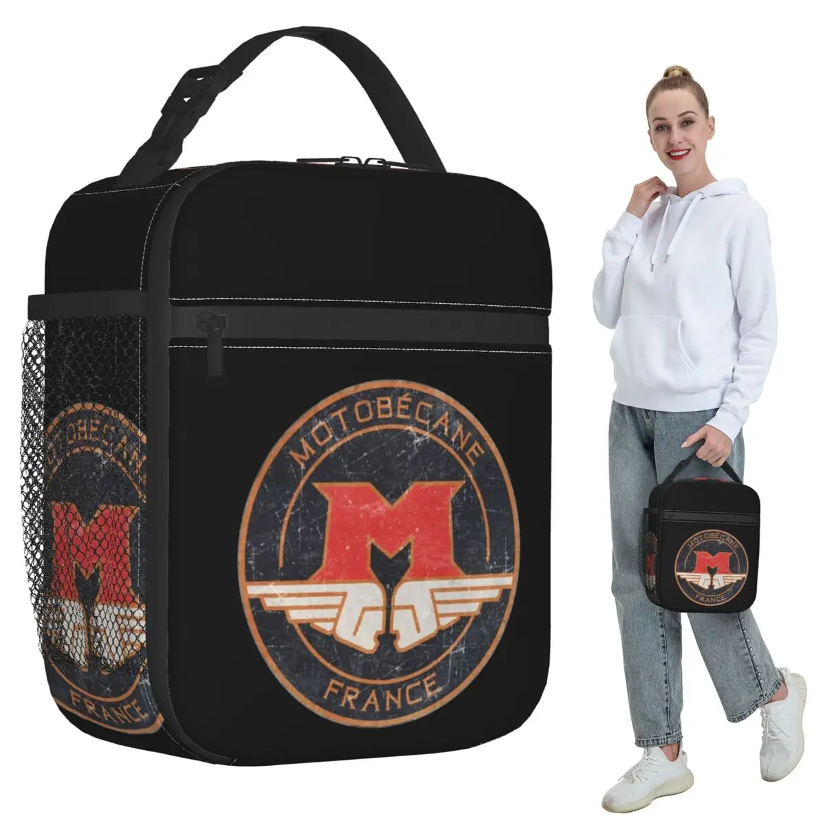 MOTOBECANE . Retro Badge Insulated Lunch Bag for Women Office Cooler Thermal Food Box Tote Portable Lunch Boxes Container