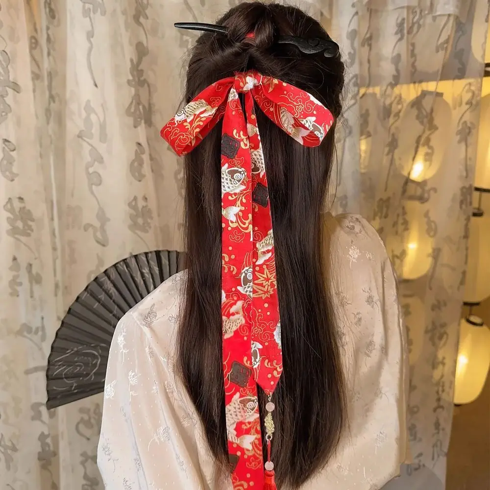 Retro Tassels Long Hair Straps Chinese Style Bow Hair Ornament Hair Accessories Headdress Head Bands Chinese Hanfu