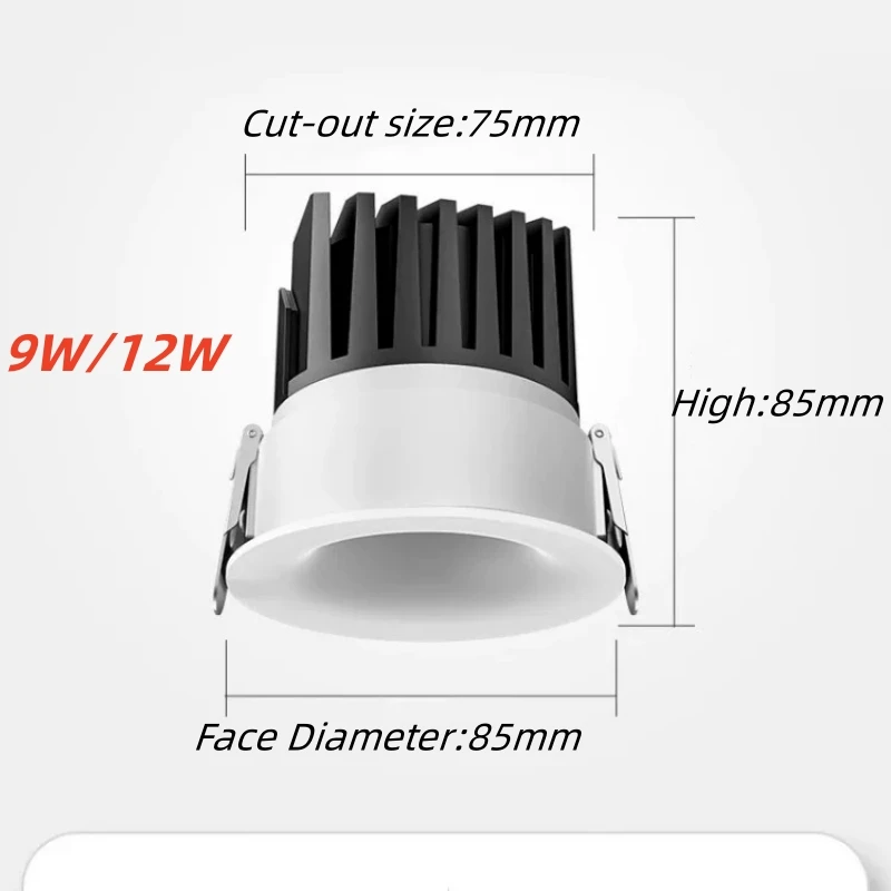 One Curved Recessed Anti-Glare LED Downlight Dimmable AC85-265V Ceiling Light Spotlight 9W 12W Family Living Room Bedroom Light
