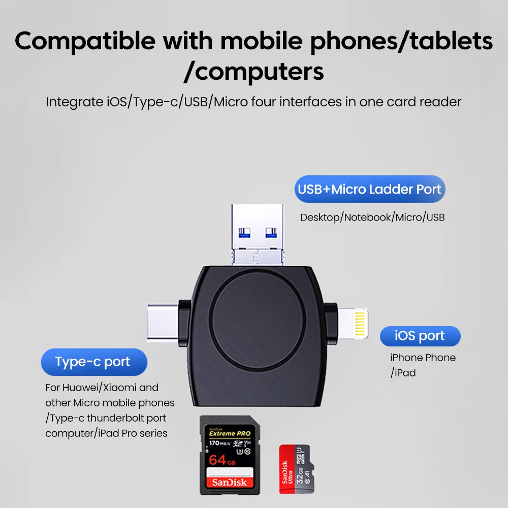 6 In 1 Multifunction Usb 3.0 Card Reader U Disk Type C/Micro Usb/Tf/Sd Flash Drive Memory Card Reading Adapter Phone Accessories