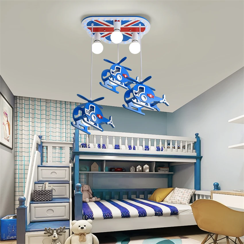 Blue helicopter E27 bulb pendant lighst kids room lamp airplane light cartoon bedroom room lamp LED energy-saving ceiling light image 5