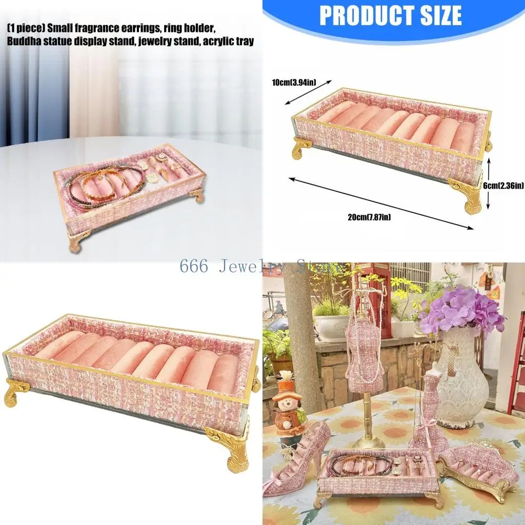 

F2TD Sturdy Acrylic Base Decorative Holder For Earring Ring Portable Jewelry Display Stand With Fabric Lining