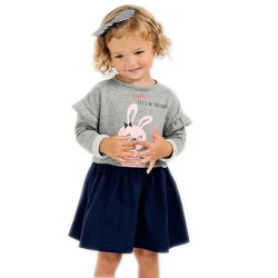 1-5 Years Girls Long Sleeve  Dress Spring Autumn Blue Rabbit Cotton Elastic Casual Dresses Kids Clothing KF063