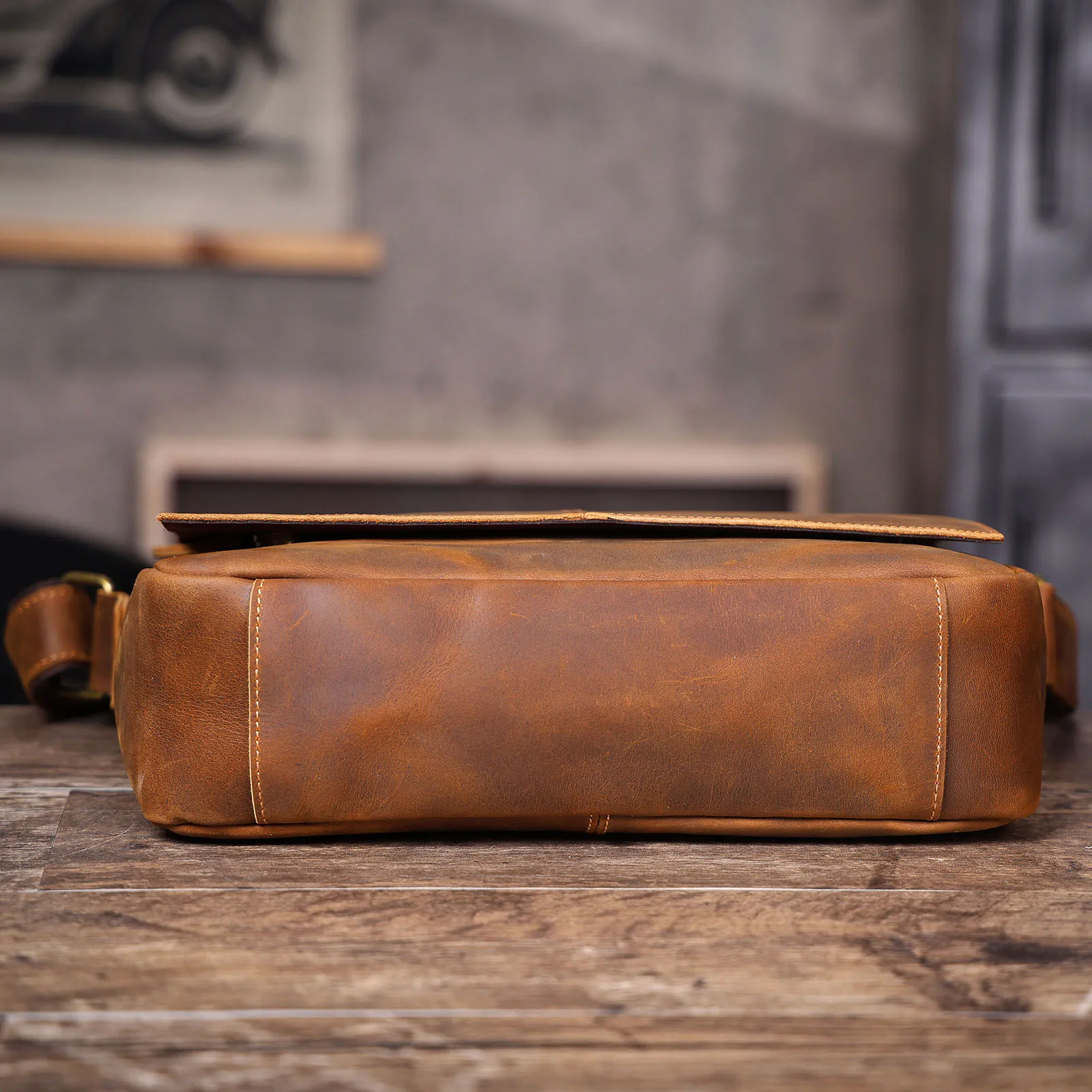 Vintage Herren-Aktentasche aus echtem Leder, 15-Zoll-Laptoptasche, Messenger-Taschen für Arbeit und Business, Crazy Horse Rindsleder-Handtasche für Männer, La – Detail 14