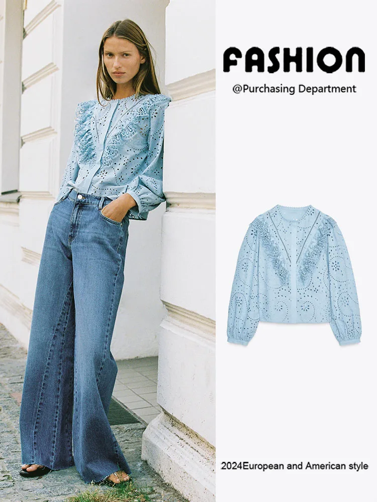 

Новая осенняя женская одежда irt с вышивкой и круглым вырезом Ne Long Sve Ele, универсальная женская одежда премиум-класса ZA2025 Faion