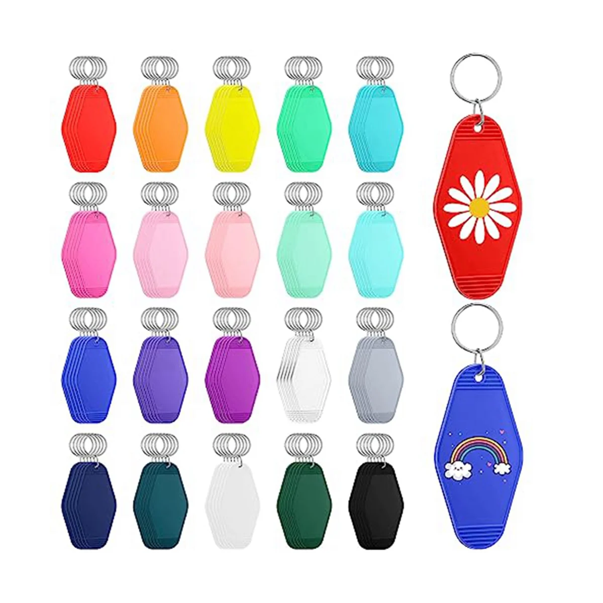 100 Pcs Blank Hotel Motel Keychain Bulk 20 Colors Plastic Sublimation Blank Keychains Vintage Rhombus Motel Key Tags