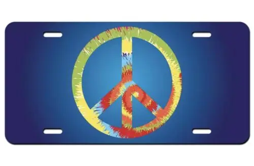 Peace Sign Blue Tie Dye License Plate Tag Vanity Novelty Metal Car Truck Metal Aluminum