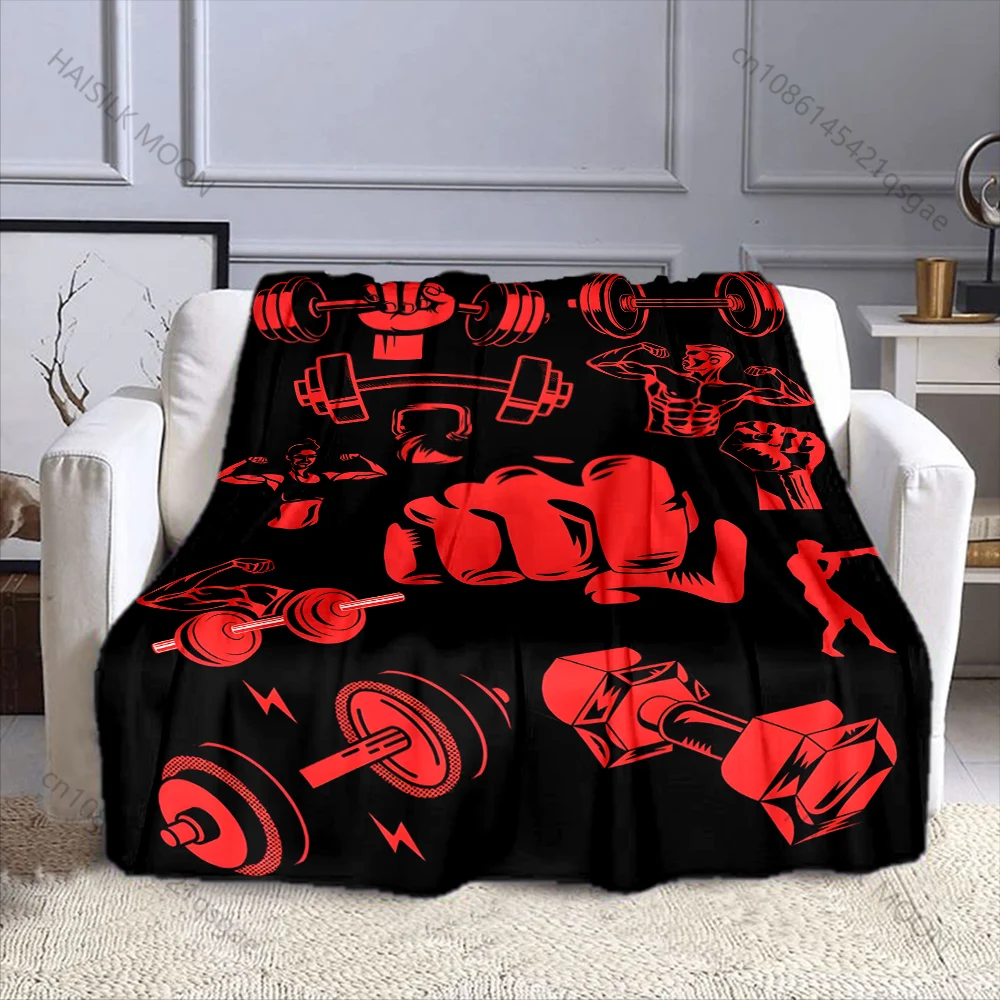 1PC Fitness dumbbells fists muscles Print Adult Children Warm Blankets Home Travel Car Soft Comfortable Suitable for all seasons