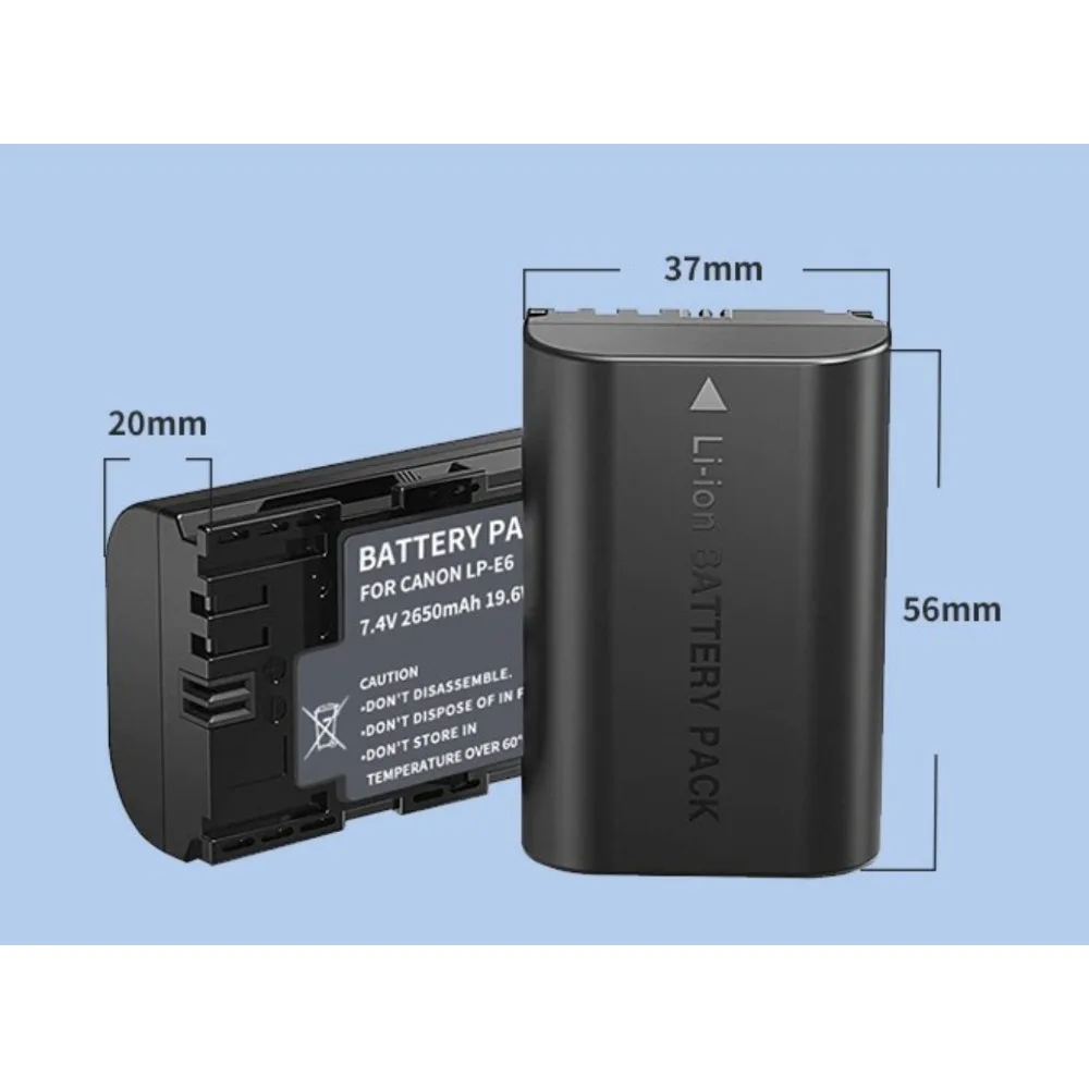 7.4v 2650mAh LP E6 LP-E6 Battery With Charger for Canon EOS 70D 80D 90D R R5 R6 R7 5D Mark II III IV 5DS 5DSR 6D 7D DSLR Camera