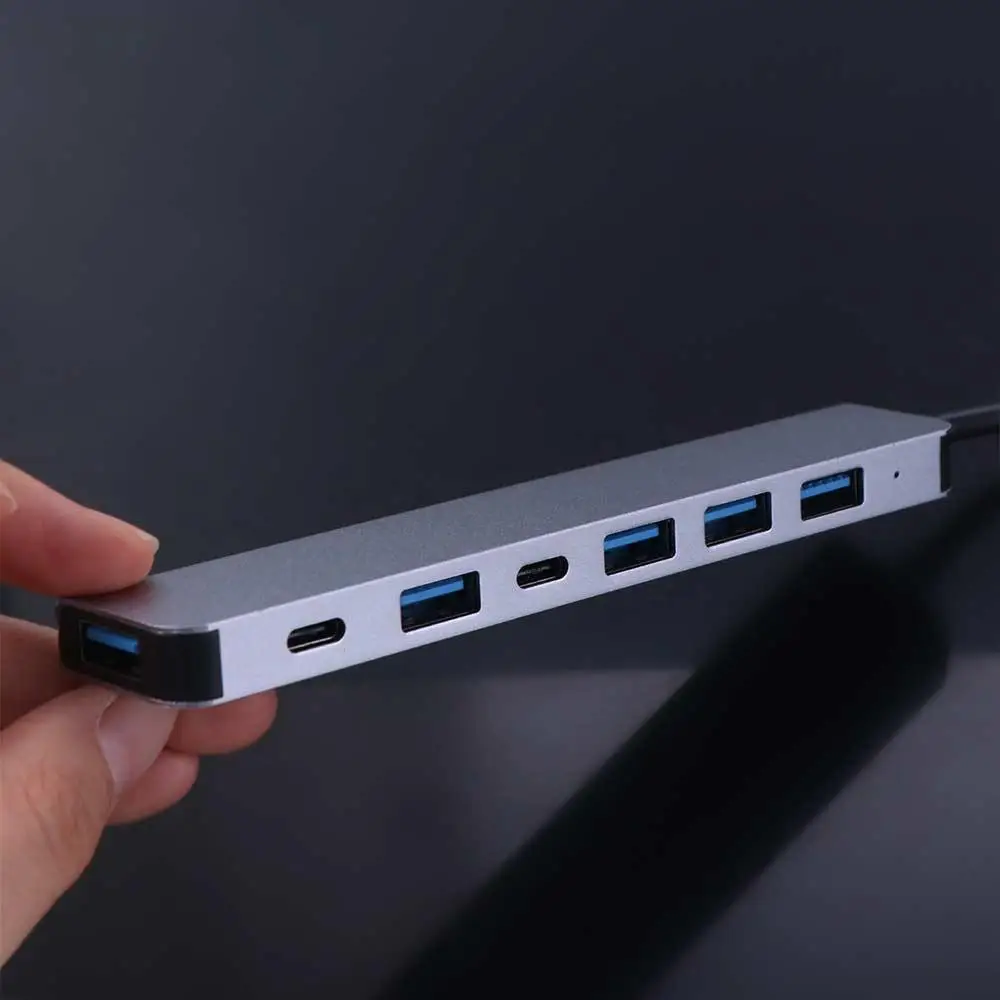 1 إلى 7 Type-c توسيع حوض محور متعدد واجهة متعددة الوظائف 7 في 1 USB الفاصل سبائك الألومنيوم رمادي نوع-C محطة إرساء