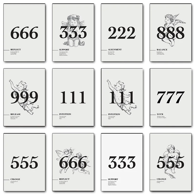Angel Numbers Luck Balance Release Support Poster Print Wall Art Pictures Canvas Painting Living Room Bedroom Home Decor Gift