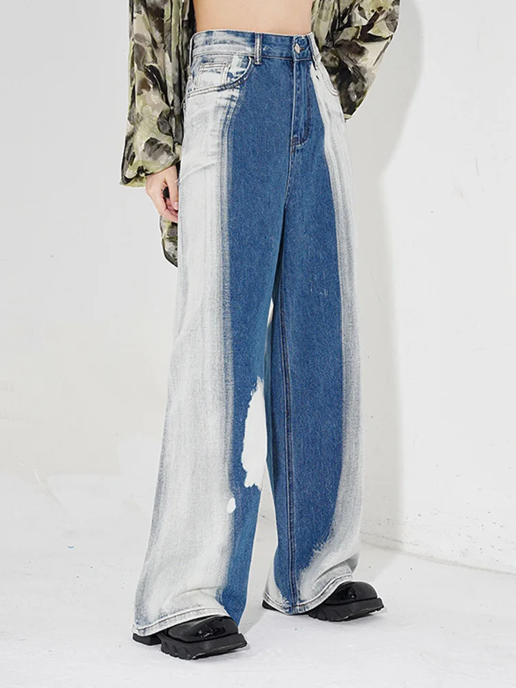 [EAM] High Waist Blue Denim Gradual Color Casual Long Wide Leg Jeans New Women Trousers Fashion Tide Spring Autumn 2025 1DH4937