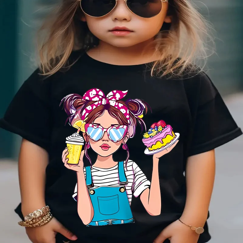 

Новая популярная летняя футболка для девочек с коротким рукавом и принтами — модный детский топ, одежда для девочек, детская одежда