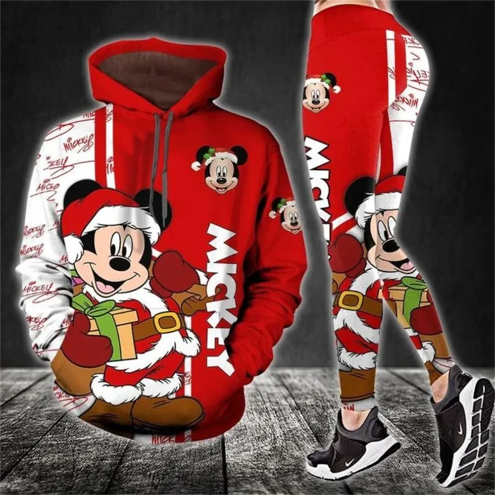 2024 Mickey Hoodie and Leggings Set Women Disney Christmas Yoga Pants Sweatpants Fashion Casual Leggings Sportswear Set