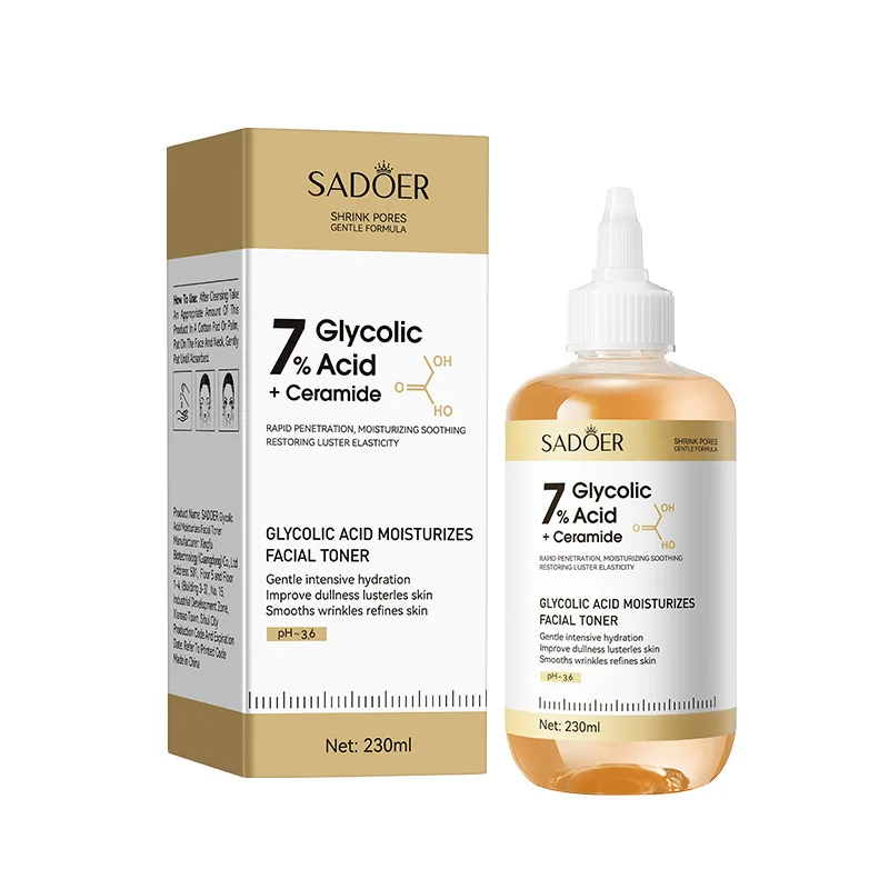 SADOER Sérum Tónico con Ácido Glicólico al 7%, Rejuvenecedor Facial, Hidratante, Reafirmante, Nutritivo, Esencia Facial para el Cuidado de la Piel