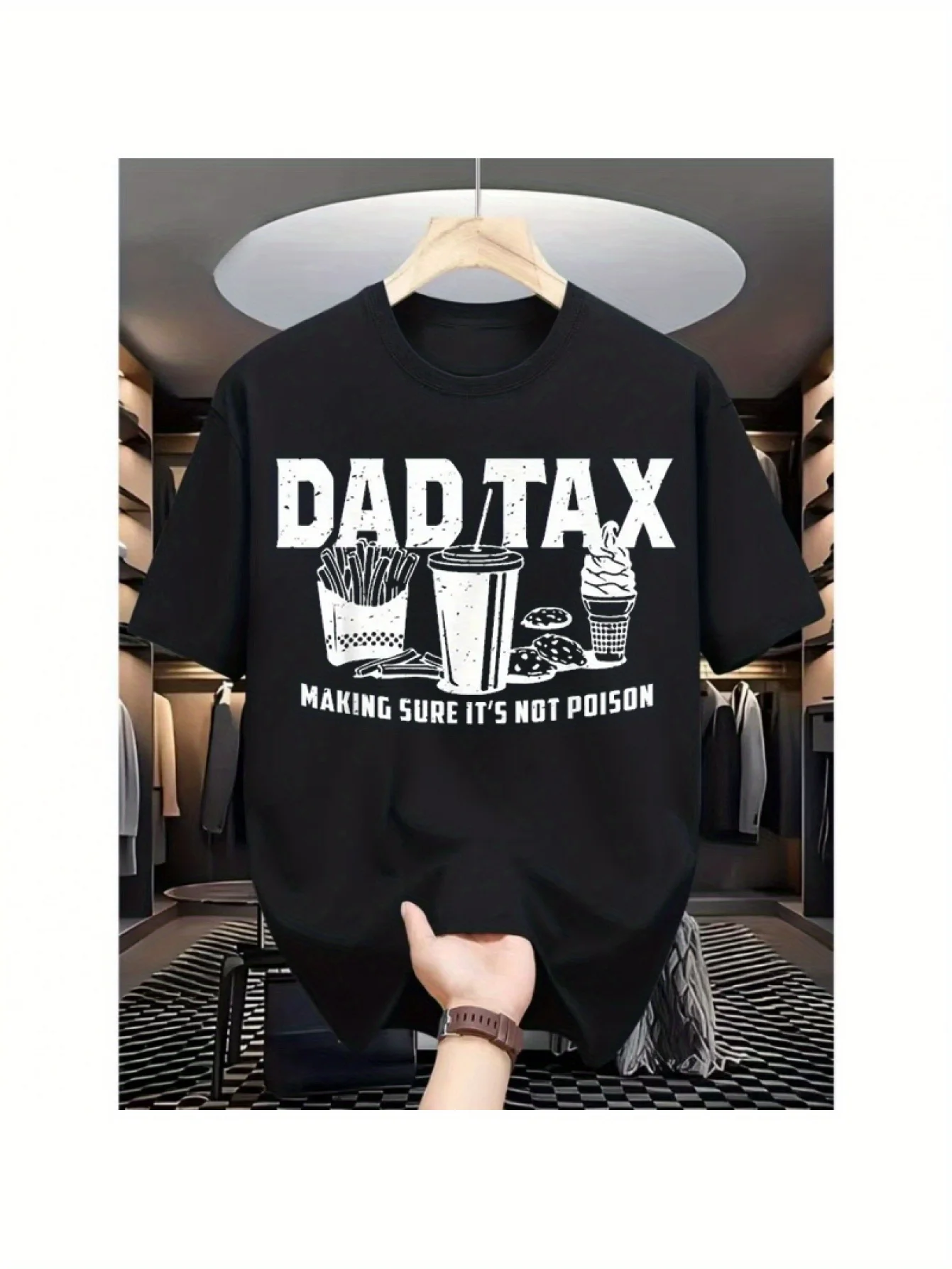 Camiseta gráfica divertida para hombre con texto en inglés "Dad Tax Fast Food", camisa ligera de verano para padres, camiseta informal de tela de algodón para unisex