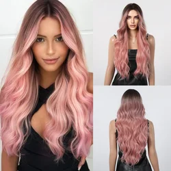 Cheap Ombre Pink Synthetic Cosplay Wigs Long Body Wavy Hair Wigs Daily Party Lolita Halloween Hair Wig for Women Heat Resistant