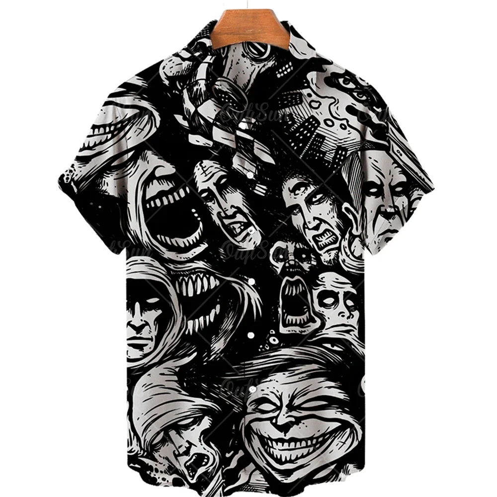 

2024 Halloween shirt 3D anime horror printed short sleeved shirt Men's and women's personalized retro printed clothing Unisex