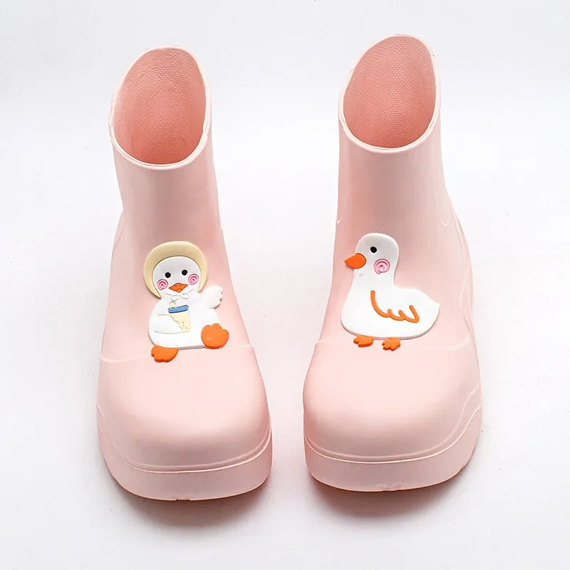 Duck Aqua Shoes Women\'s Waterproof Rain Boots Candy Color Water Shoes Youth Girls EVA Water Boots Woman Pink Mid Calf Rain Shoes