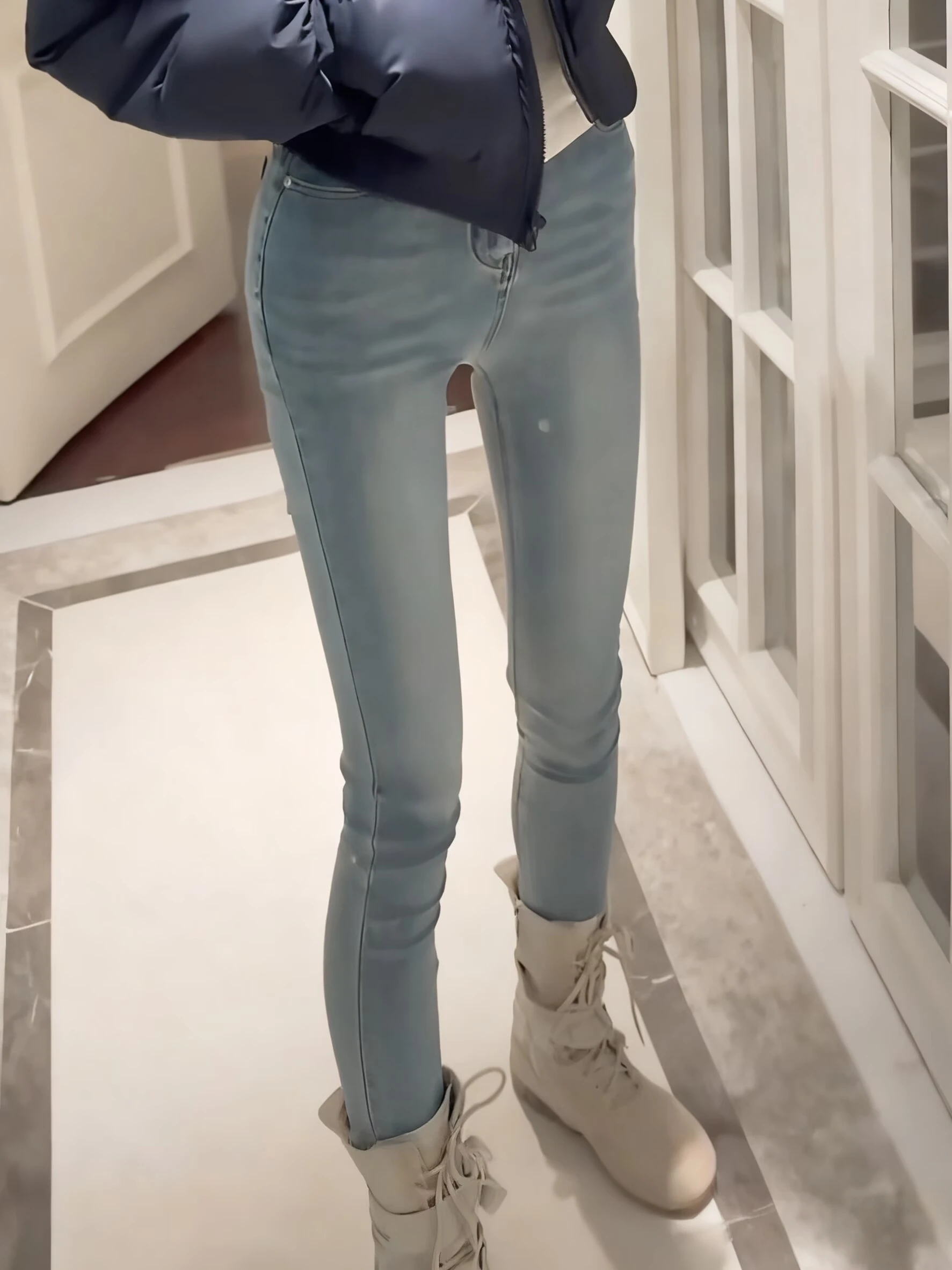 

High Waist Slim Fit Blue Jeans Women's Autumn Faion Butt Enhancing Cotton Elastic Denim Cleanfit Sle White Waed Pants