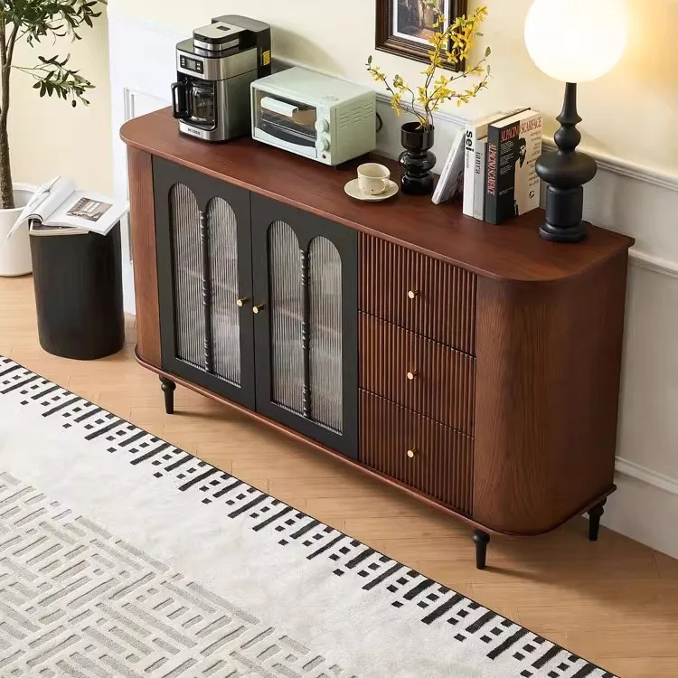 French retro solid wood dining side cabinet household living room multi-functional partition storage cabinet