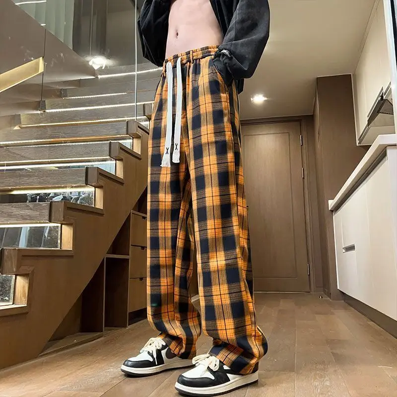 Plaid Casual Pants Autumn and Winter New Men's Trendy American Retro Straight Pants Lazy Style Slim and Versatile Loose Trousers