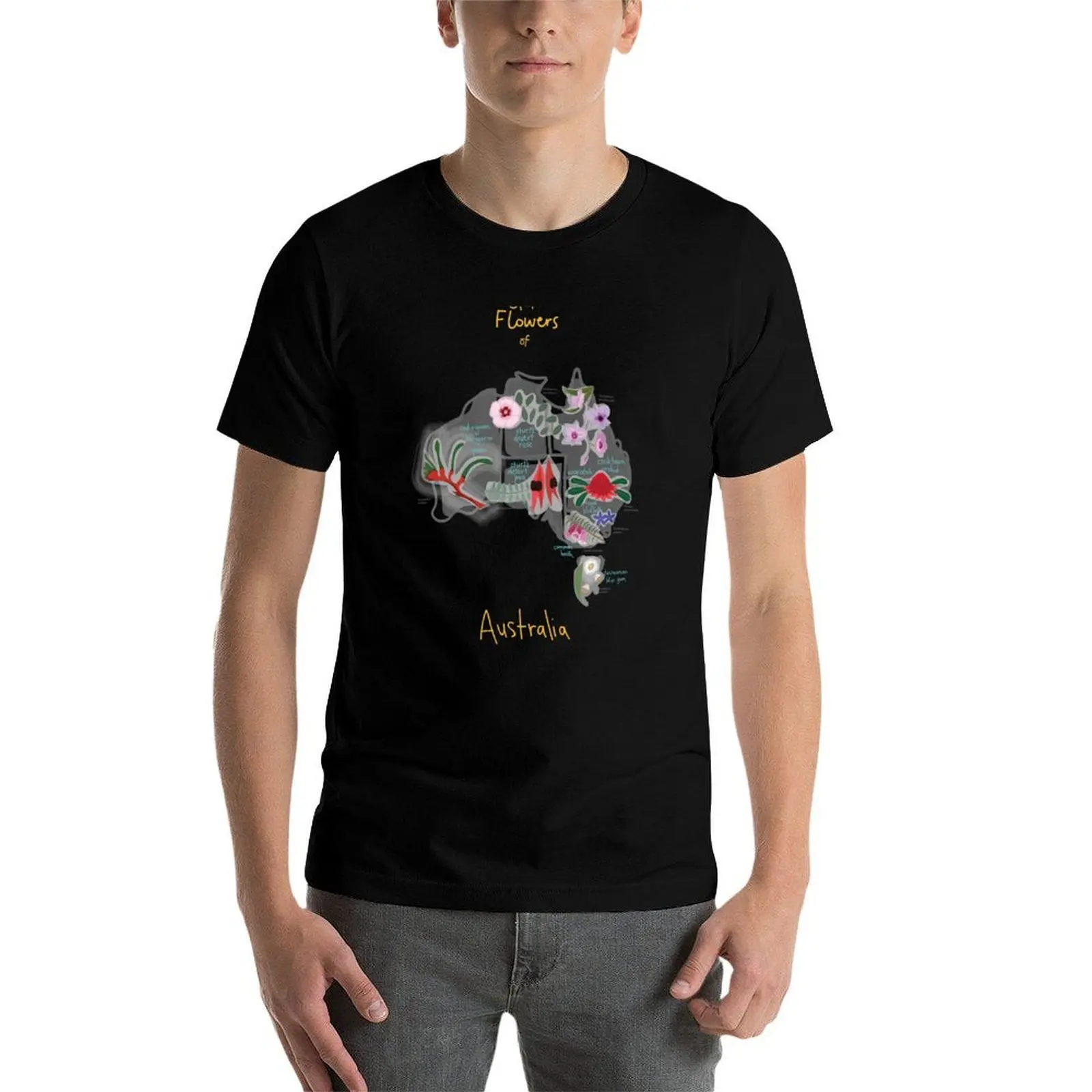 Australia State Flowers Map T-Shirt Work Outdoor T-Shirt for Men