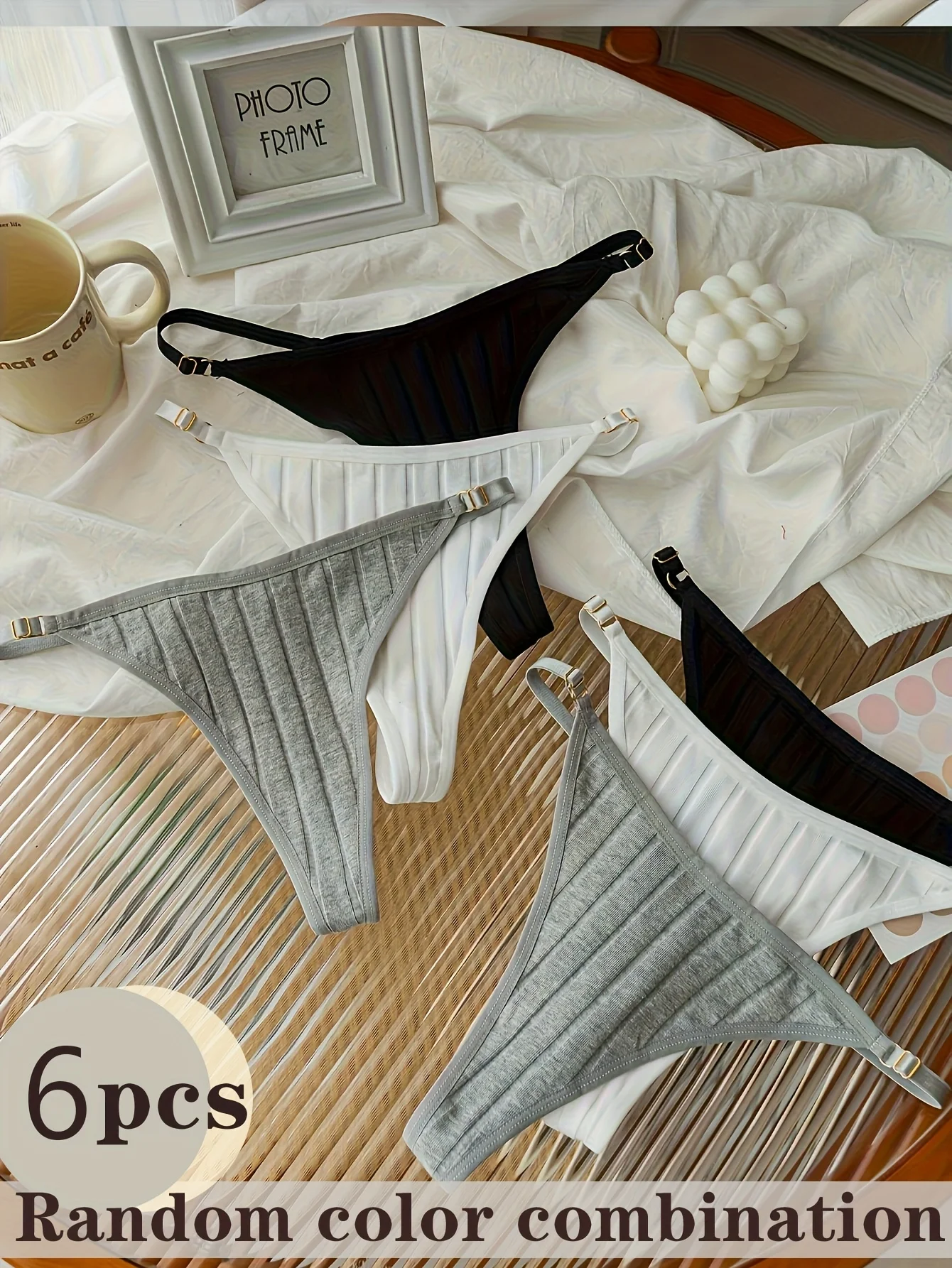 6 أزواج عشوائية من سيور النساء المصنوعة من القطن الخالص بألوان مختلطة مع أشرطة قابلة للتعديل، ملابس داخلية نسائية بسيطة وجديدة