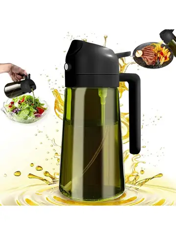 470ML/16oz Light-Blocking Dark Oil Sprayer for Cooking 2 in 1 Olive Oil Dispenser Bottle for Kitchen Dark Green Glass Oil Bottle