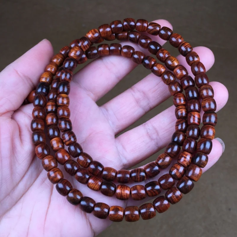 

Authentic Hainan Huanghuali 6*6 vintage barrel 108-bead bracelet, old material drum , unisex Buddhist prayer beads br