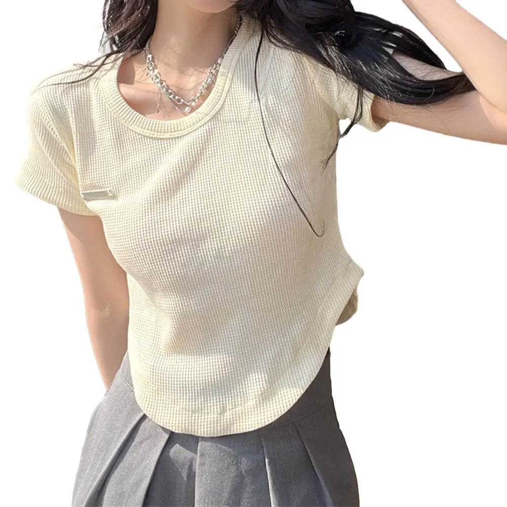 Right-shoulder T-shirt T-shirt Retro Sexy Simple Street Sweet Y2K Polyester S-XXL Slim-fitting Short Hot Girl Top
