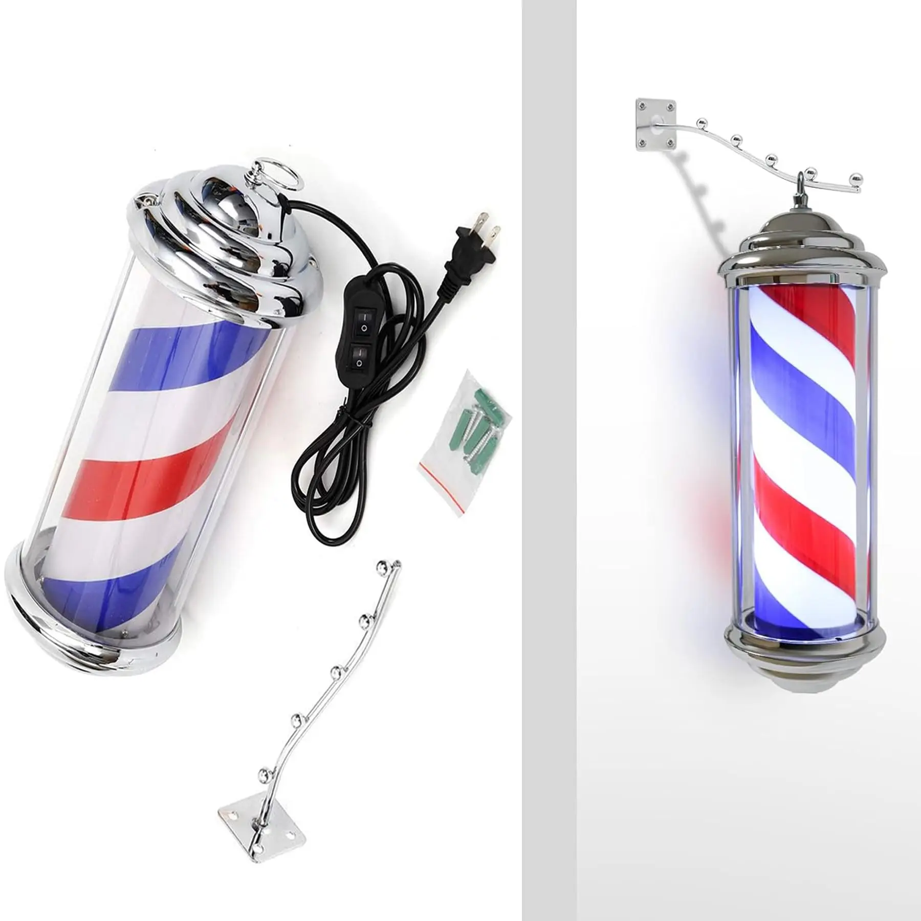 15in Rotating Barber Pole Light - Red & Blue Stripes, Wall-Mounted Indoor/Outdoor Salon Sign for Hair Shops (38.1cm)