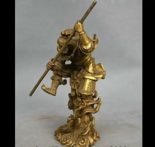 Chinese Brass Great Warrior Heaven Fly SunWuKong Monkey King Cudgel Statue