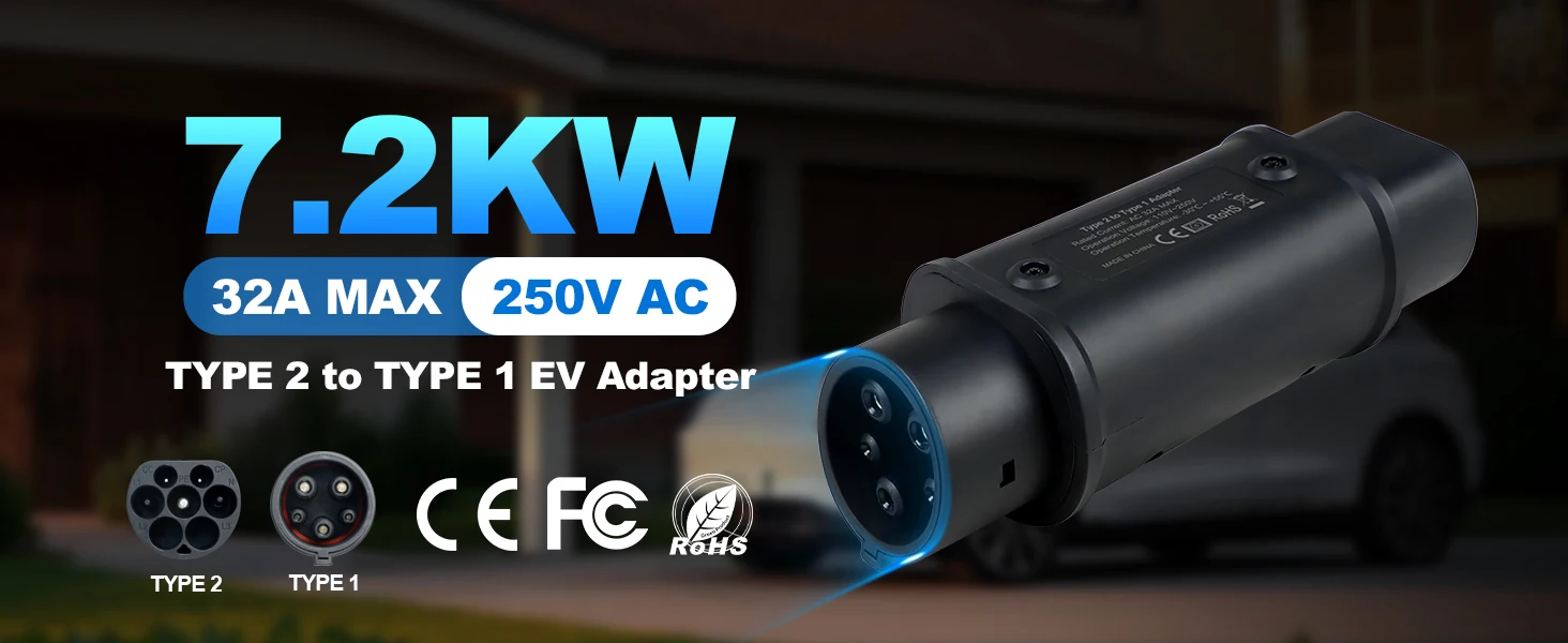 Kolanky EV-Ladeadapter 32A 7,2 kW Typ 2 auf Typ 1 für das Laden zu Hause für SAE J1772 US-Elektrofahrzeuge PHEV-Autos Steckdose – Detail 1