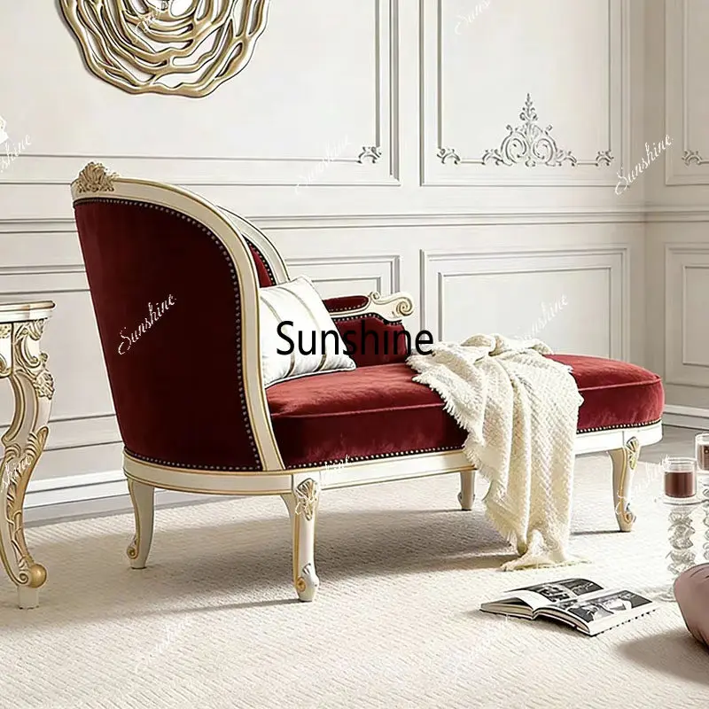 French retro solid wood carving flower concubine chair living room balcony flannel leisure, bedroom