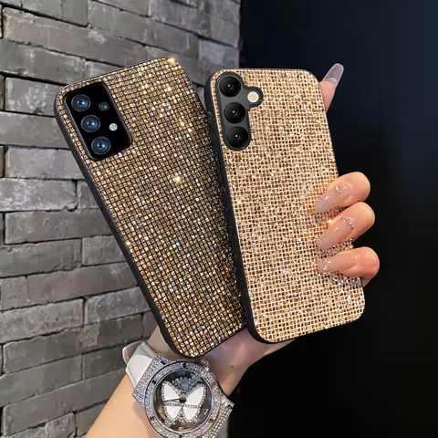 Luxury Shiny Grid Pattern Fashion TPU Case For Samsung Galaxy A14 A15 A16 A35 A36 S25 S24 S23 S22 Plus FE Ultra Glitter Shell