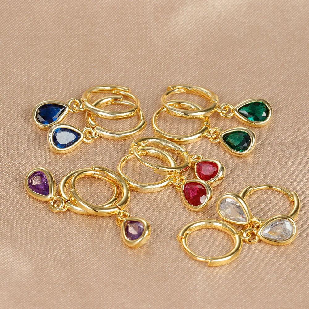 

18K Gold Plated Geometry Zircon Water Drop Piercing Hoop Earrings For Women Classic Fashion Jewelry Light Luxury Accessories