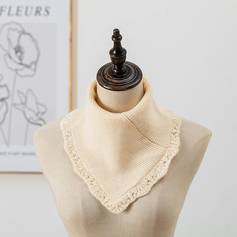 Woman Winter Knitted Lace Ring Scarf Outdoor Warm Turtleneck Neck Warmer Detachable Winter Windproof Triangle Scarf 29*26cm