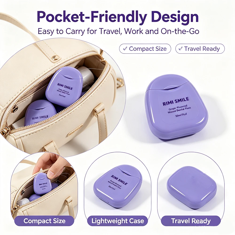 2/4/8PCS RIMI SMILE Travel‑Friendly Dental Floss 50M with Individual Paper Packaging,  Breath Refresh Oral Care Product