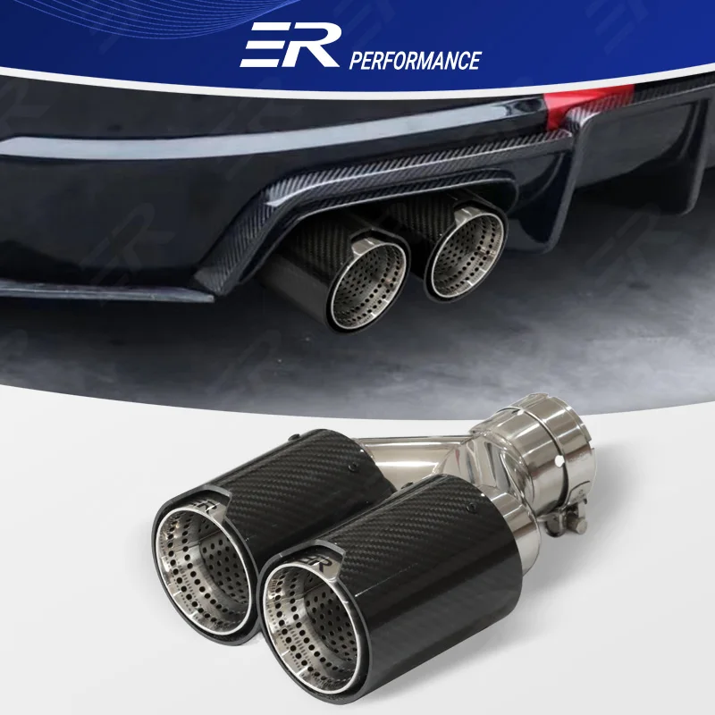 ER Universal Exhaust Tip Glossy Dual Real Carbon Fiber Auto Exhaust system Modification Muffler Pipe for BMW Car Accessories