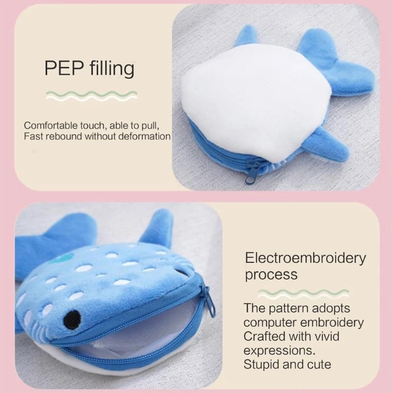 Whale Key Earphone PouchS mall Plush Shark-Shaped Coin Purse for Women Perfect for Keeping Your Essential Organized