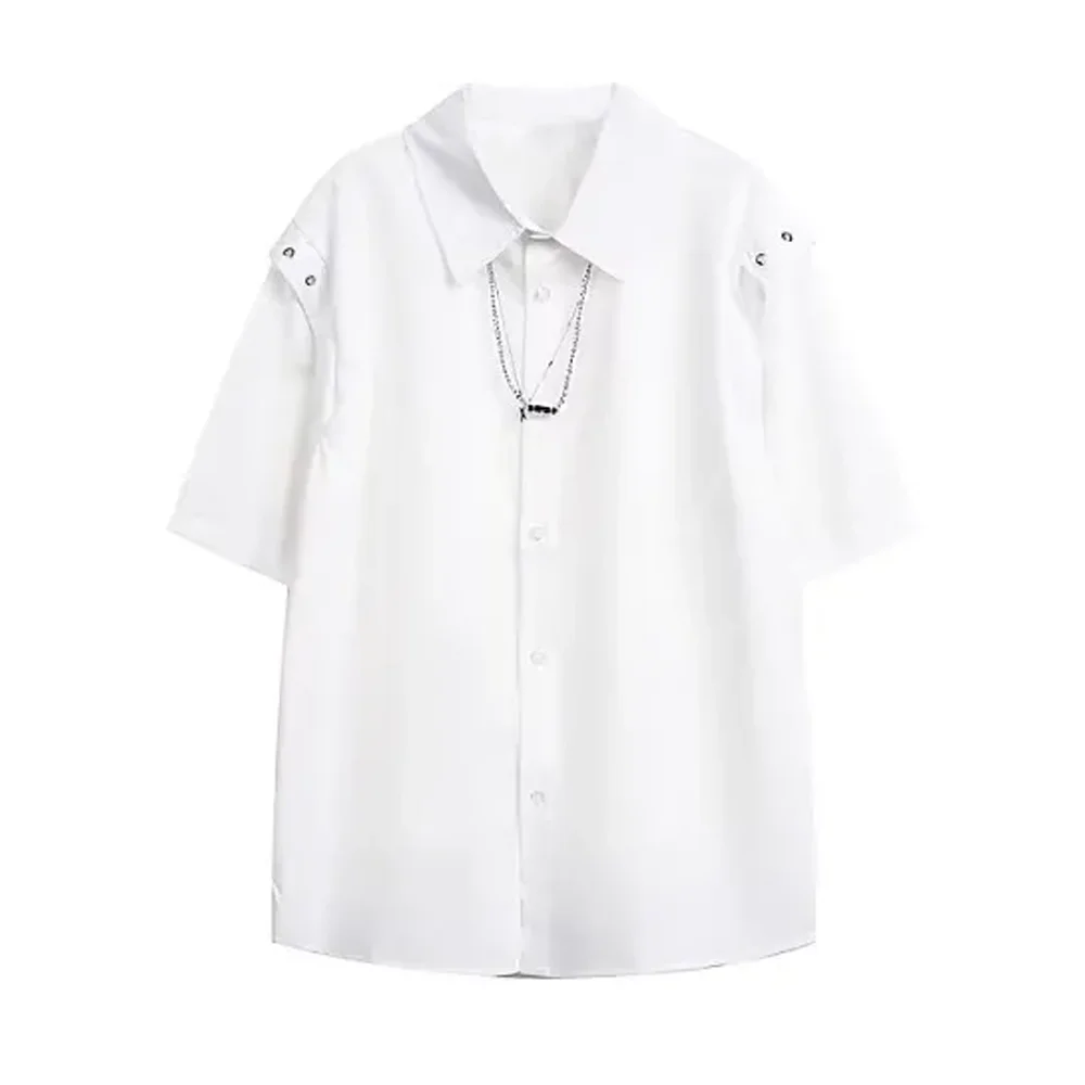 

Men's Oversized Short Sleeve Shirt Wide Collar Minimalist Designer Casual Korean Fashion Button Up Top 2026 New
