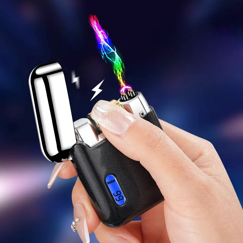 Dual Arc USB Lighter Type-C Charging Electronic Lighter Smoking Accessories Ratchet Roller Ignition Steel Sound Smoking Gadgets