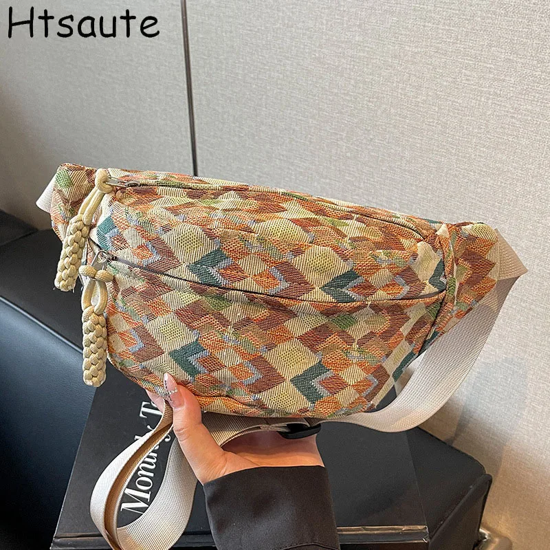 

Vintage Canvas Crossbody Bag Women Adjustable Strap Men's Chest Bag Multi-Pockets Vintage Wais Pack Casual Style Shoulder Bag